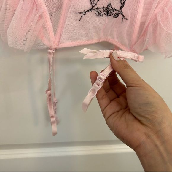 Victorias Secret Pink Corset Mesh Bustier Rhinestone Lingerie 34C - Picture 6 of 11